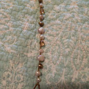 Fresh Water Pearl and Amber Bead Bracelet. Fits 7" Wrist.